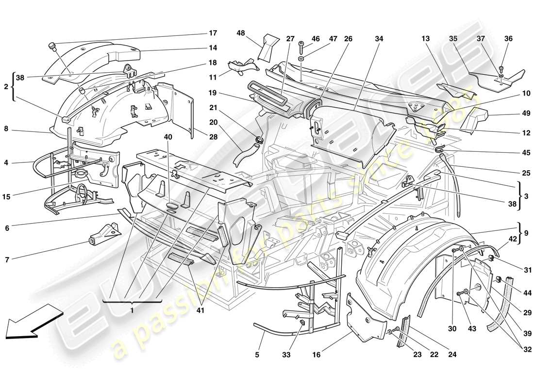 Ferrari 575 Superamerica Vordere Strukturen und Komponenten Teildiagramm
