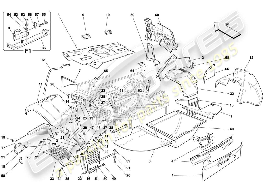 Ferrari 575 Superamerica Hintere Strukturen und Komponenten Teildiagramm