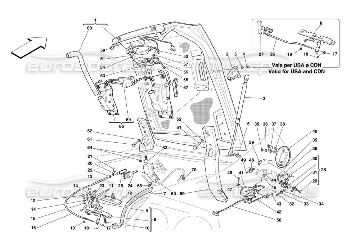 Ferrari 575 Superamerica Kofferraumtür und Benzinabdeckung Teildiagramm