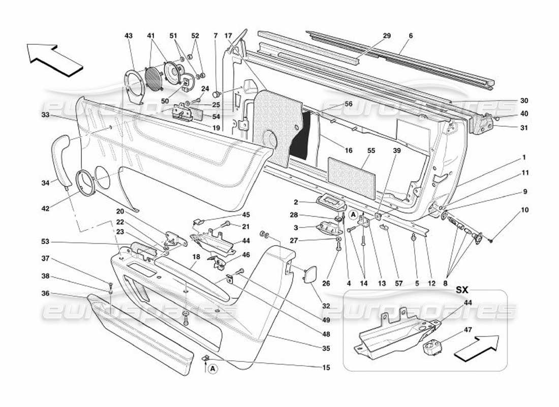 Ferrari 575 Superamerica Türen – Rahmen und Verkleidungen Teildiagramm