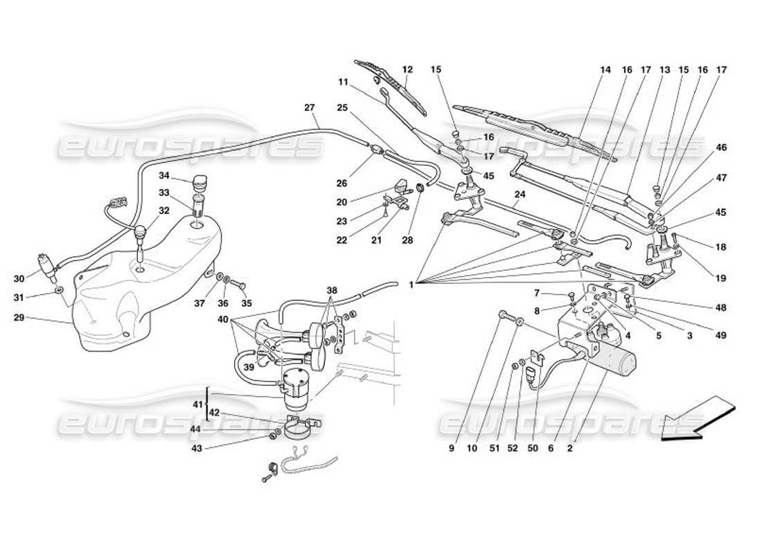Ferrari 575 Superamerica Scheibenwischer, Scheibe und Hupen Teildiagramm