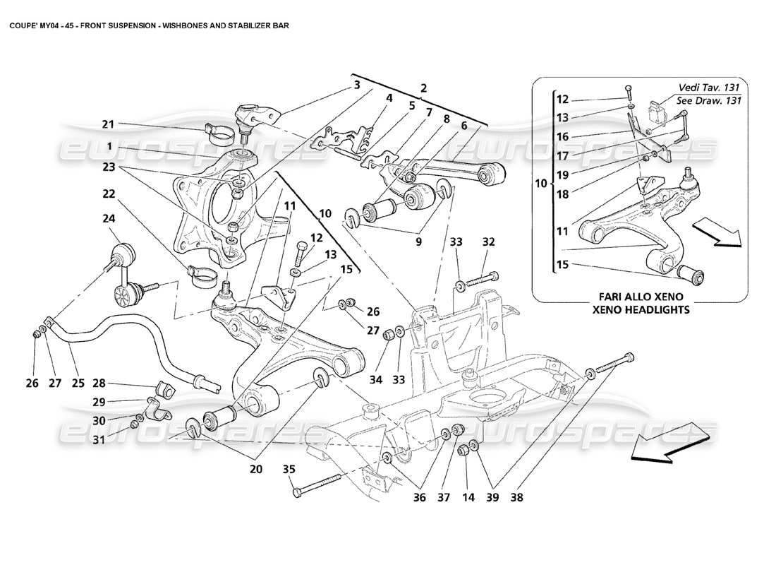 Maserati 4200 Coupé (2004) Querlenker und Stabilisator der Vorderradaufhängung Teildiagramm