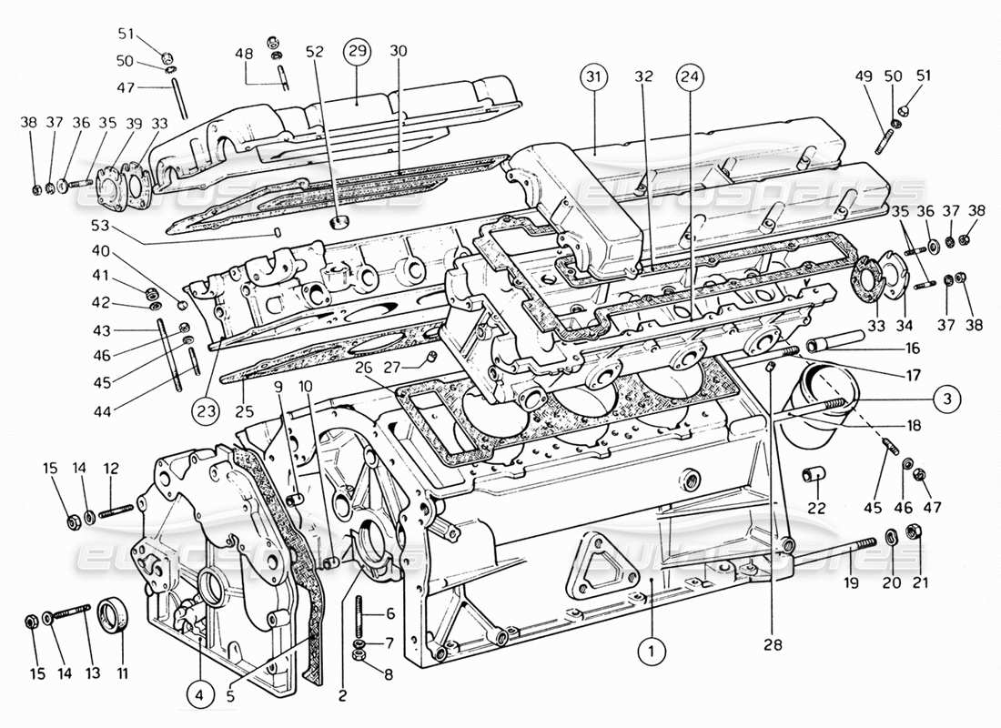 Ferrari 206 GT Dino (1969) Kurbelgehäuse und Zylinderköpfe Teilediagramm
