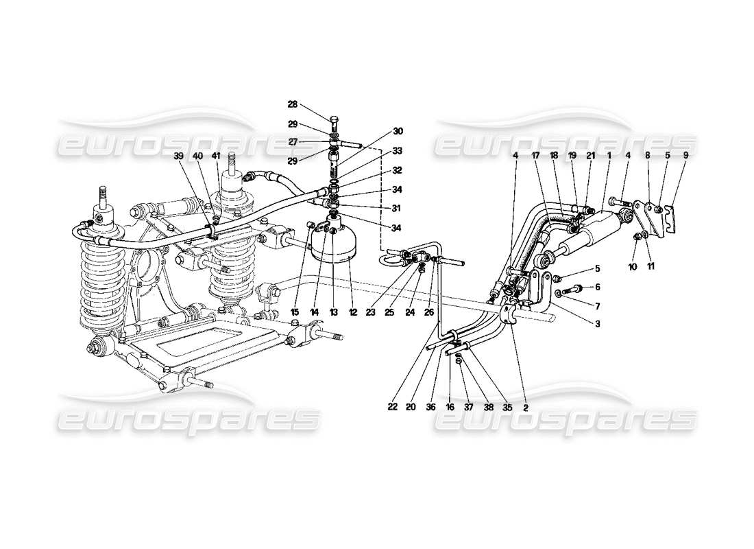 Ferrari 400i (1983 Mechanisch) Hinterradaufhängung – selbstnivellierendes Ventil und Ölleitungen Teilediagramm