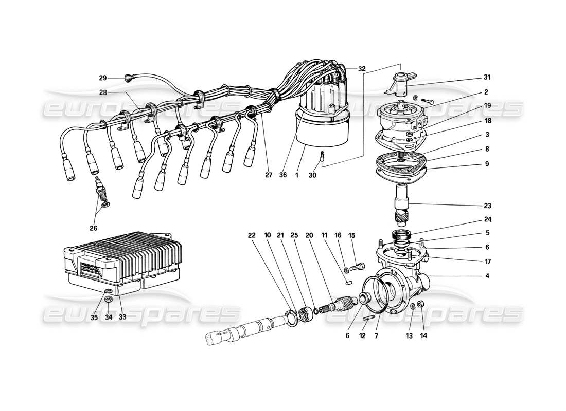 Ferrari 400i (1983 Mechanisch) Motorzündung Teilediagramm