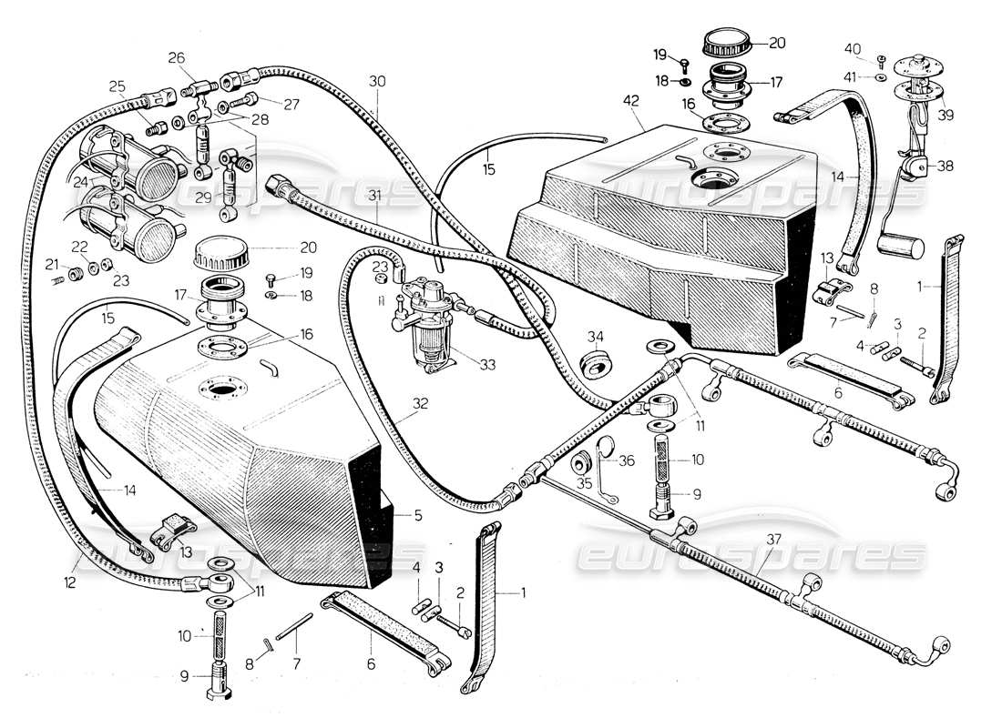 Lamborghini Countach LP400 Kraftstoffsystem Teildiagramm