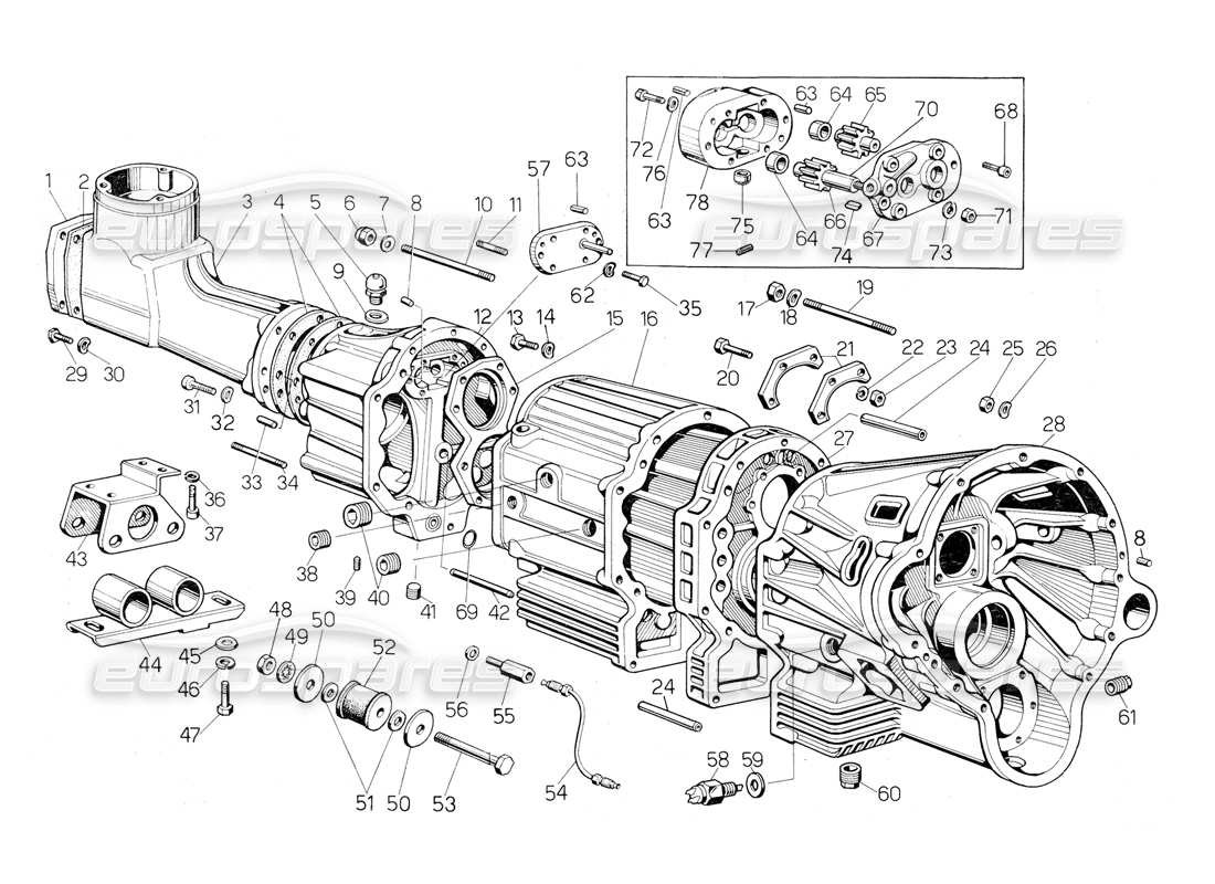 Lamborghini Countach 5000 QVi (1989) Getriebeguss Teilediagramm