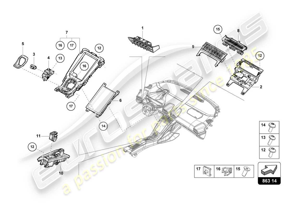 Lamborghini Evo Coupé 2WD (2020) MITTELKONSOLE, OBERTEIL Teildiagramm