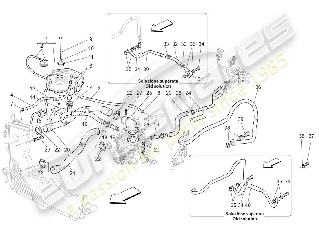 Maserati GranTurismo (2009) KÜHLSYSTEM: NOURICE UND LINIEN Teildiagramm