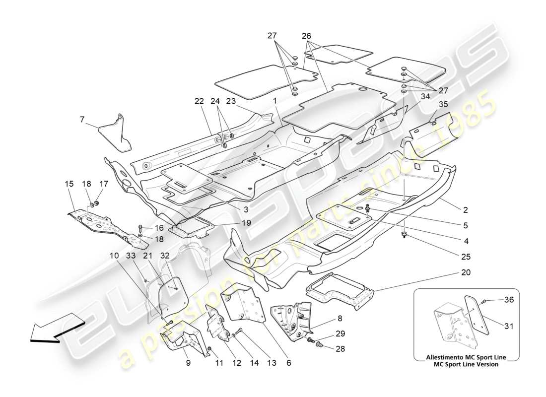 Maserati GranTurismo (2009) PASSAGIERRAUMMATTEN Teildiagramm