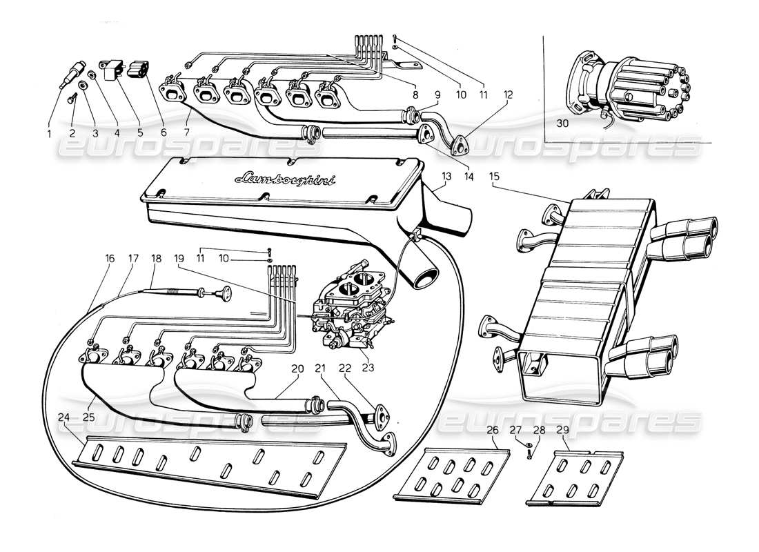 Lamborghini Countach 5000 QV (1985) Sonderbeschläge (Gültig für die Schweiz – Januar 1984) Teilediagramm