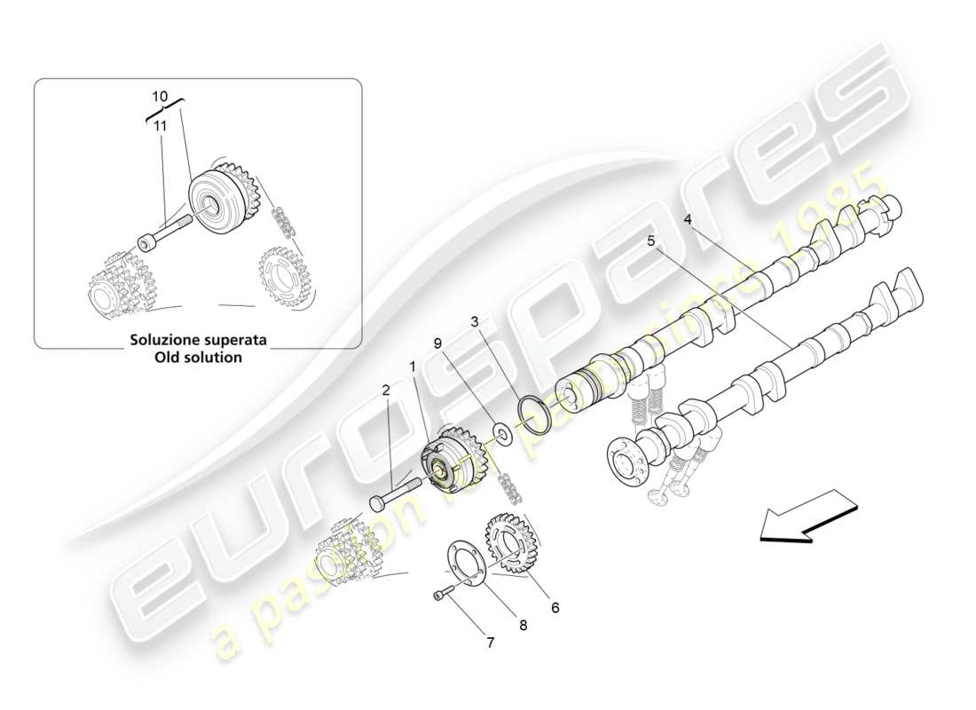 Maserati GranTurismo (2012) Nockenwellen des linken Zylinderkopfes Teildiagramm