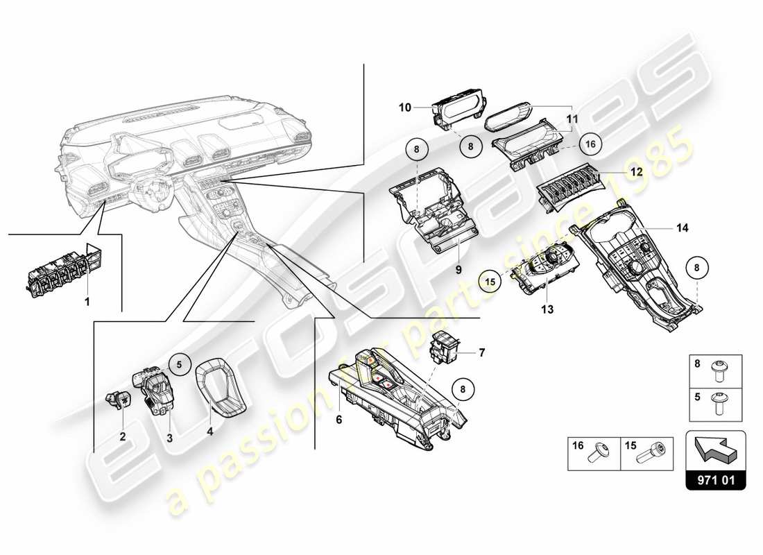 Lamborghini PERFORMANTE COUPE (2019) MEHRFACHSCHALTER Teildiagramm