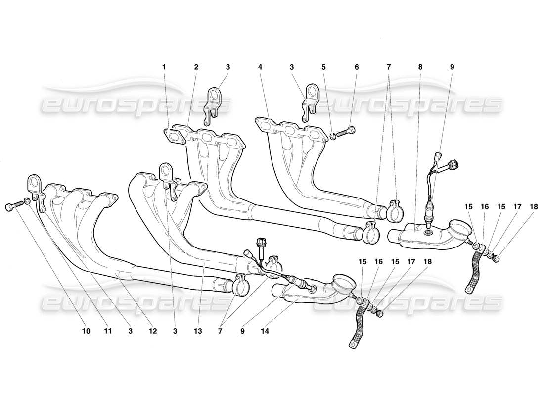 Lamborghini Diablo VT (1994) Abgassystem Teildiagramm