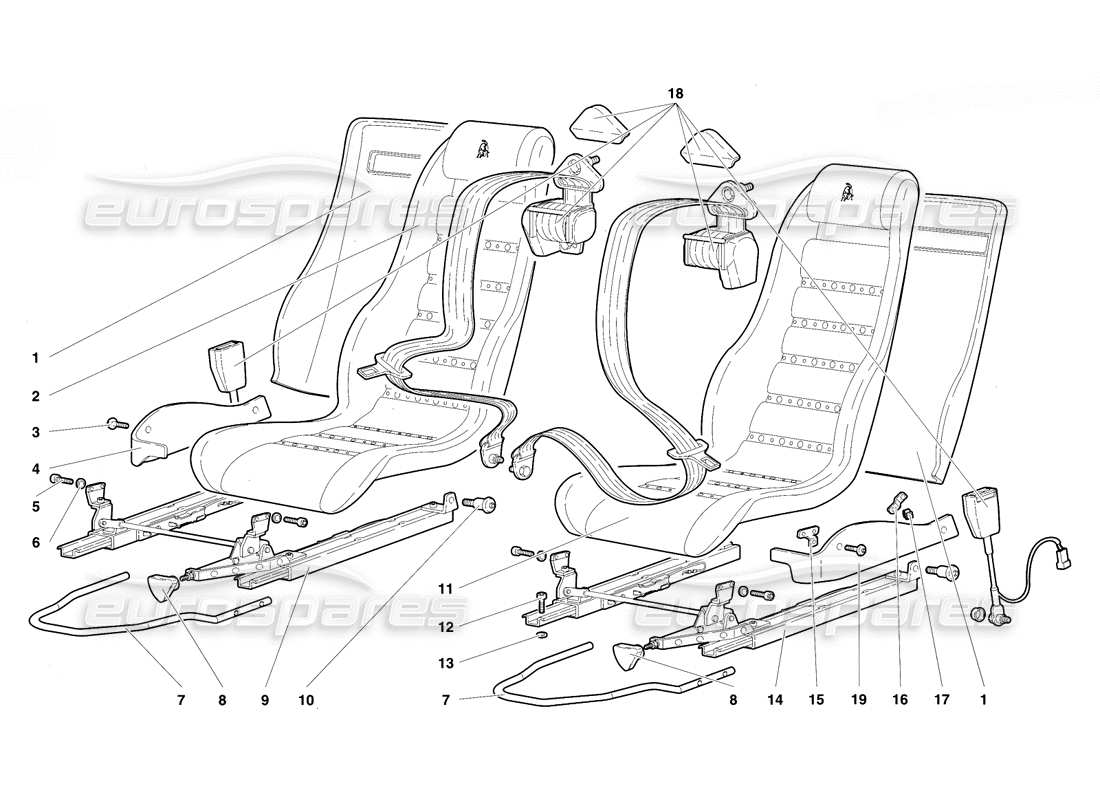 Lamborghini Diablo VT (1994) Sitze und Sicherheitsgurte Teilediagramm