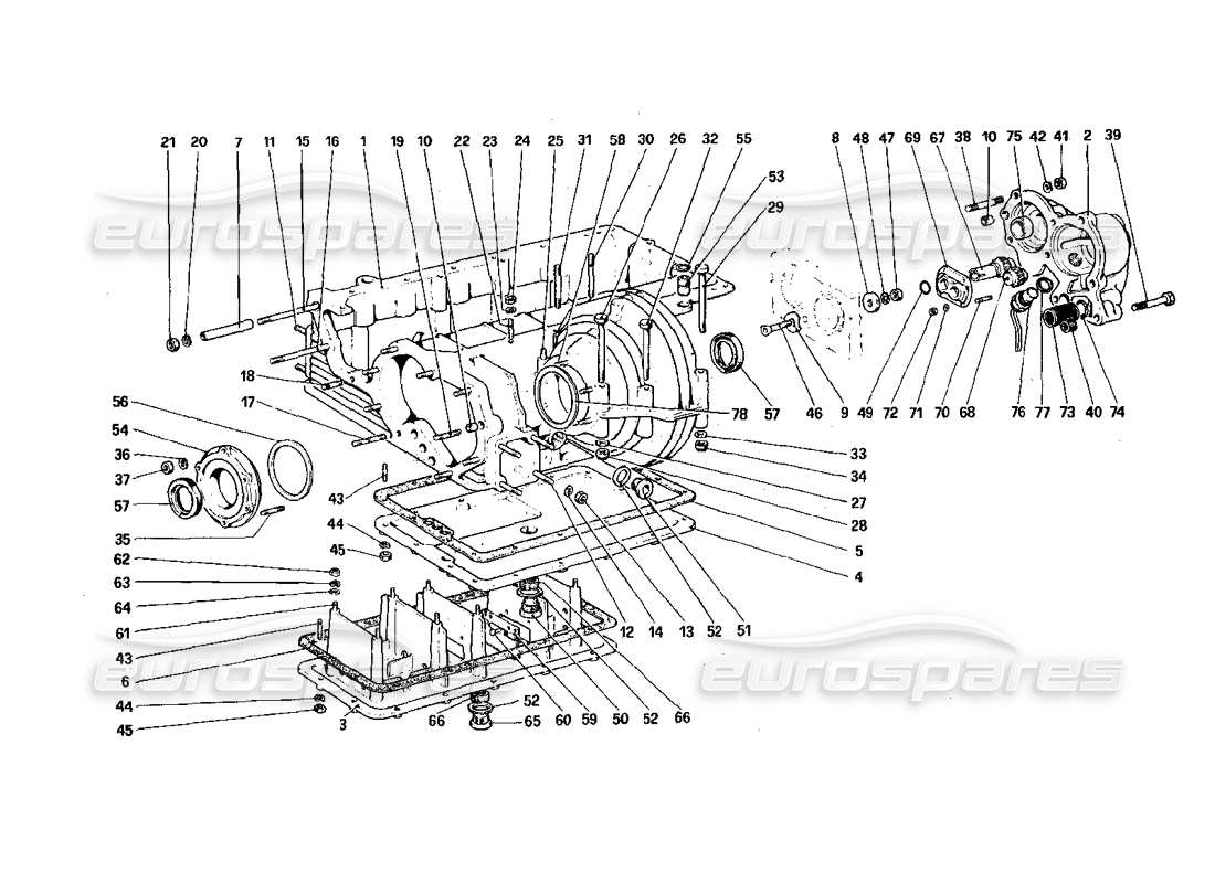 Ferrari 308 Quattrovalvole (1985) Getriebe – Differentialgehäuse und Ölwanne Teilediagramm