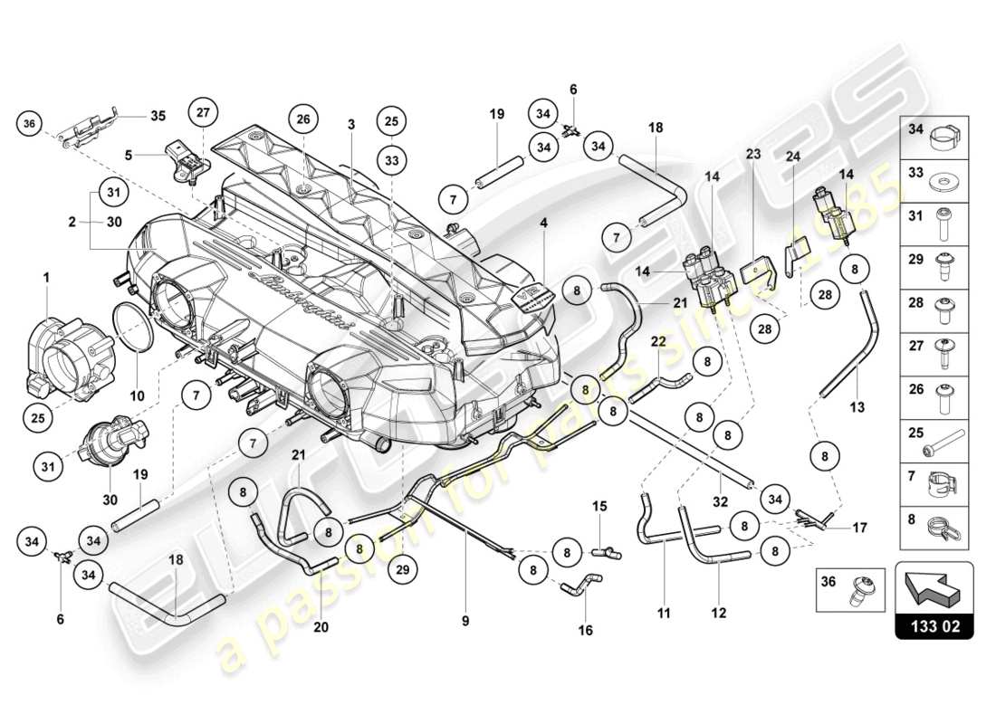 Lamborghini LP750-4 SV ROADSTER (2017) Ansaugkrümmer Teildiagramm