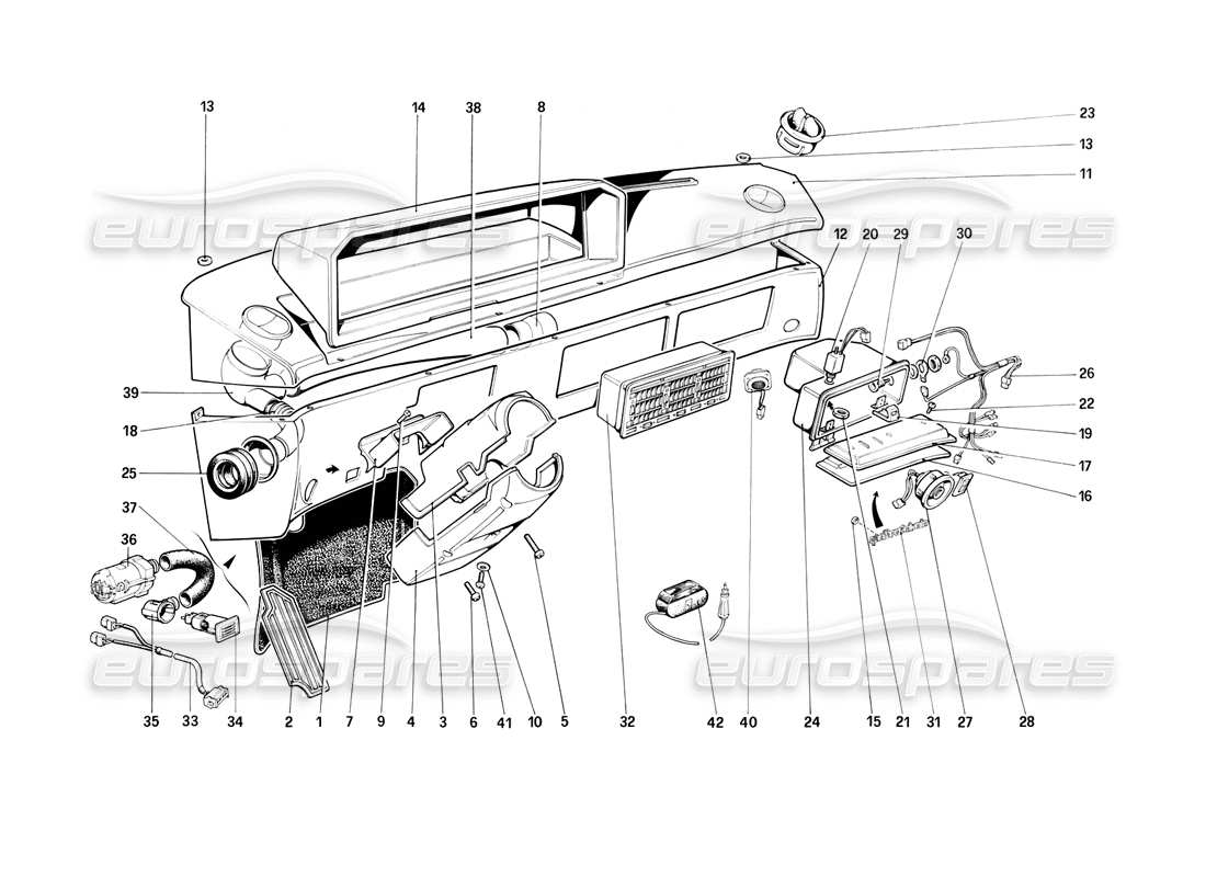Ferrari Mondial 3.2 QV (1987) Instrumententafel Teilediagramm