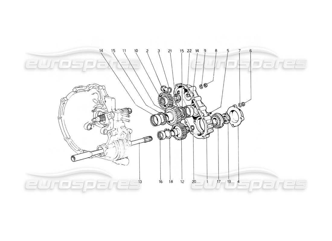 Ferrari 512 BB Getriebegetriebe Teilediagramm
