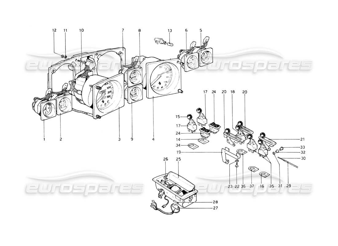 Ferrari 512 BB Instrumente und Zubehör Teilediagramm