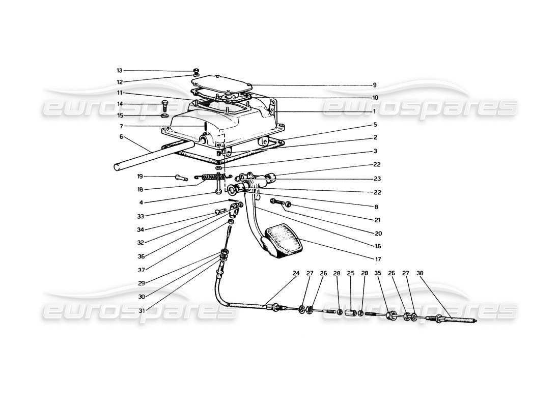 Ferrari 365 GT4 Berlinetta Boxer Kupplungsausrücksteuerung Teilediagramm