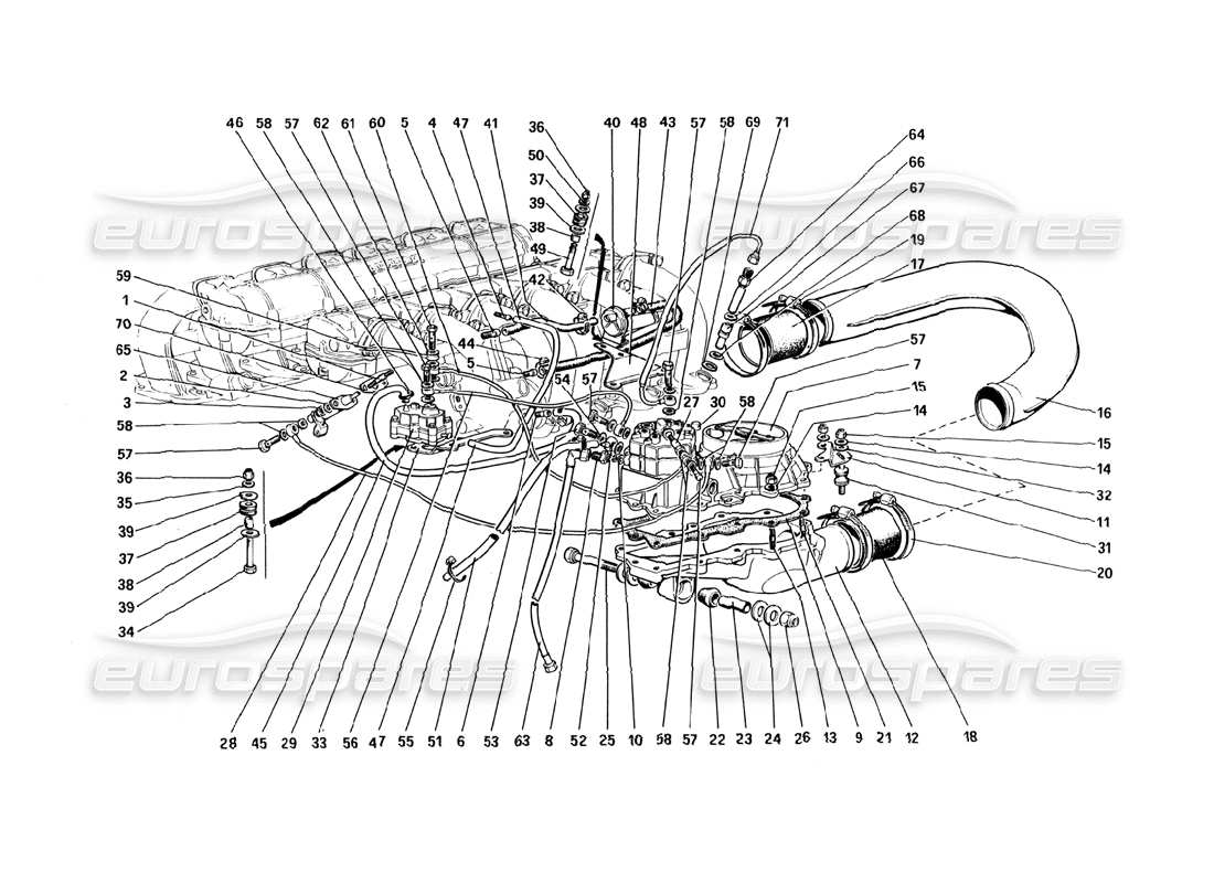 Ferrari 512 BBi Kraftstoffeinspritzsystem – Kraftstoffverteiler, Leitungen Teilediagramm