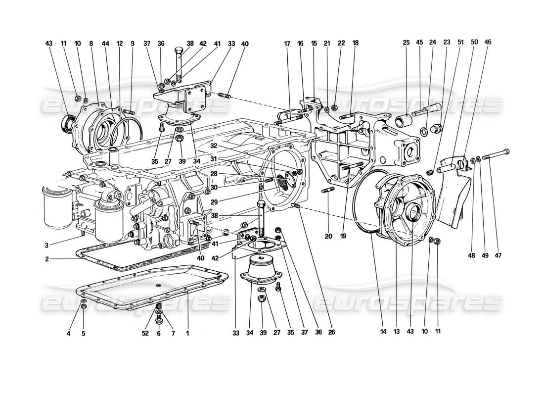 Ferrari 512 BBi Getriebe – Halterungen und Abdeckungen Teilediagramm