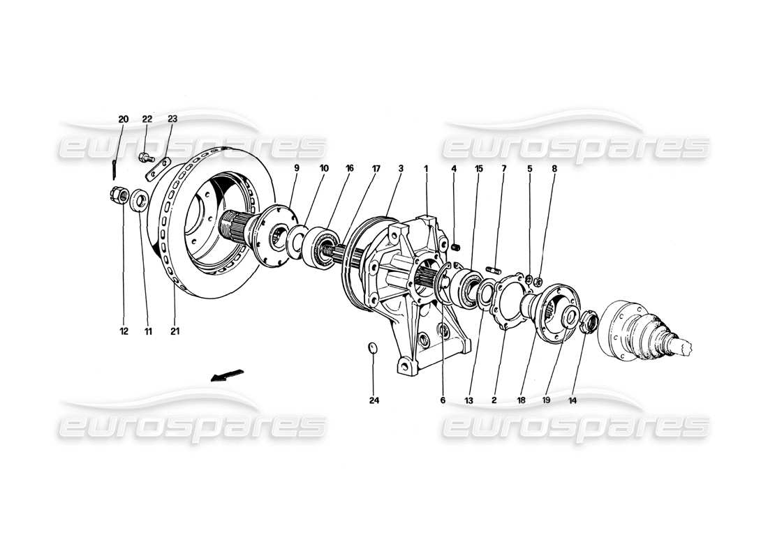 Ferrari 512 BBi Hinterradaufhängung – Bremsscheibe Teilediagramm