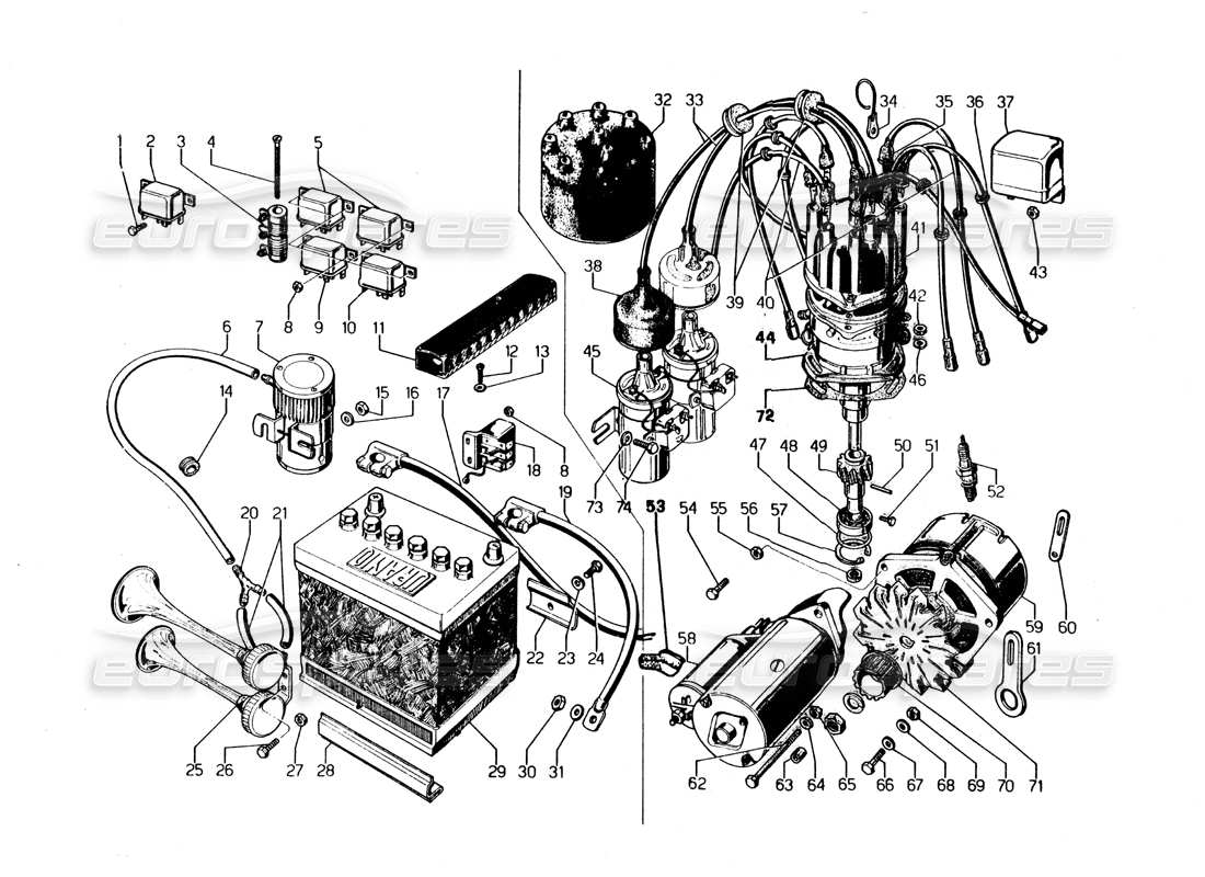 TEILEDIAGRAMME AUS DEM LAMBORGHINI URRACO TEILEKATALOG ANZEIGEN ein teilediagramm aus dem teilekatalog lamborghini urraco