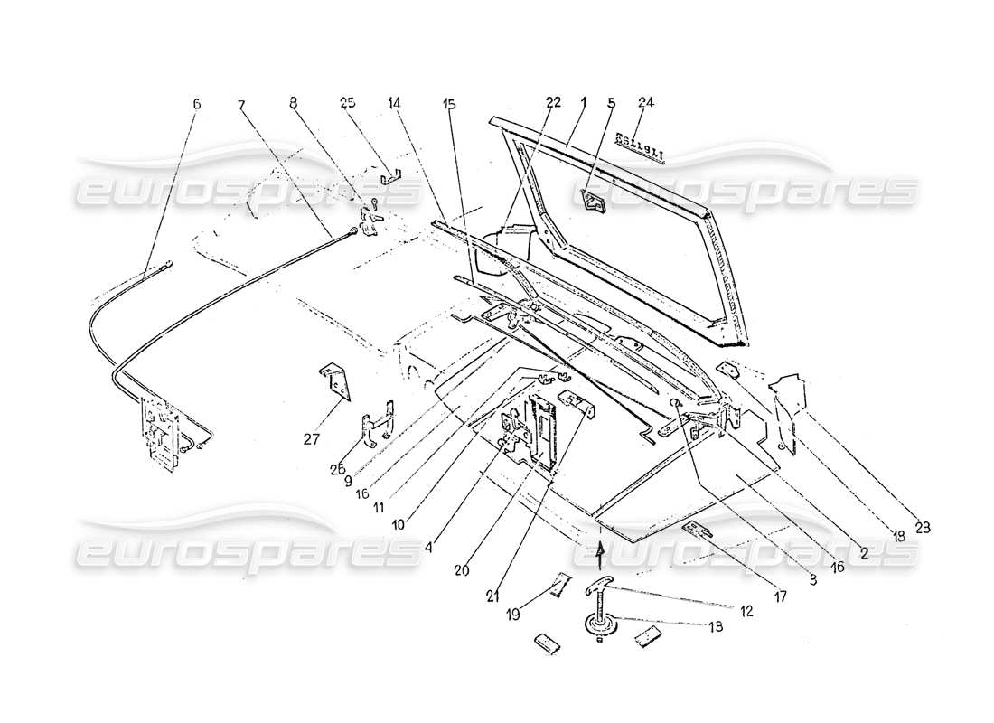 ein Teilediagramm aus dem Ferrari 365 GT 2+2 (Karosserie) Teilekatalog