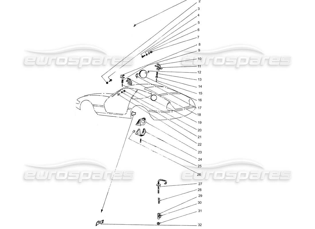 ein Teilediagramm aus dem Ferrari 365 GTB4 Daytona (Coachwork) Teilekatalog