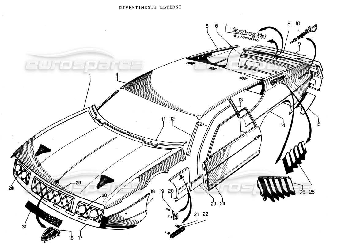 ein teilediagramm aus dem lamborghini espada-teilekatalog
