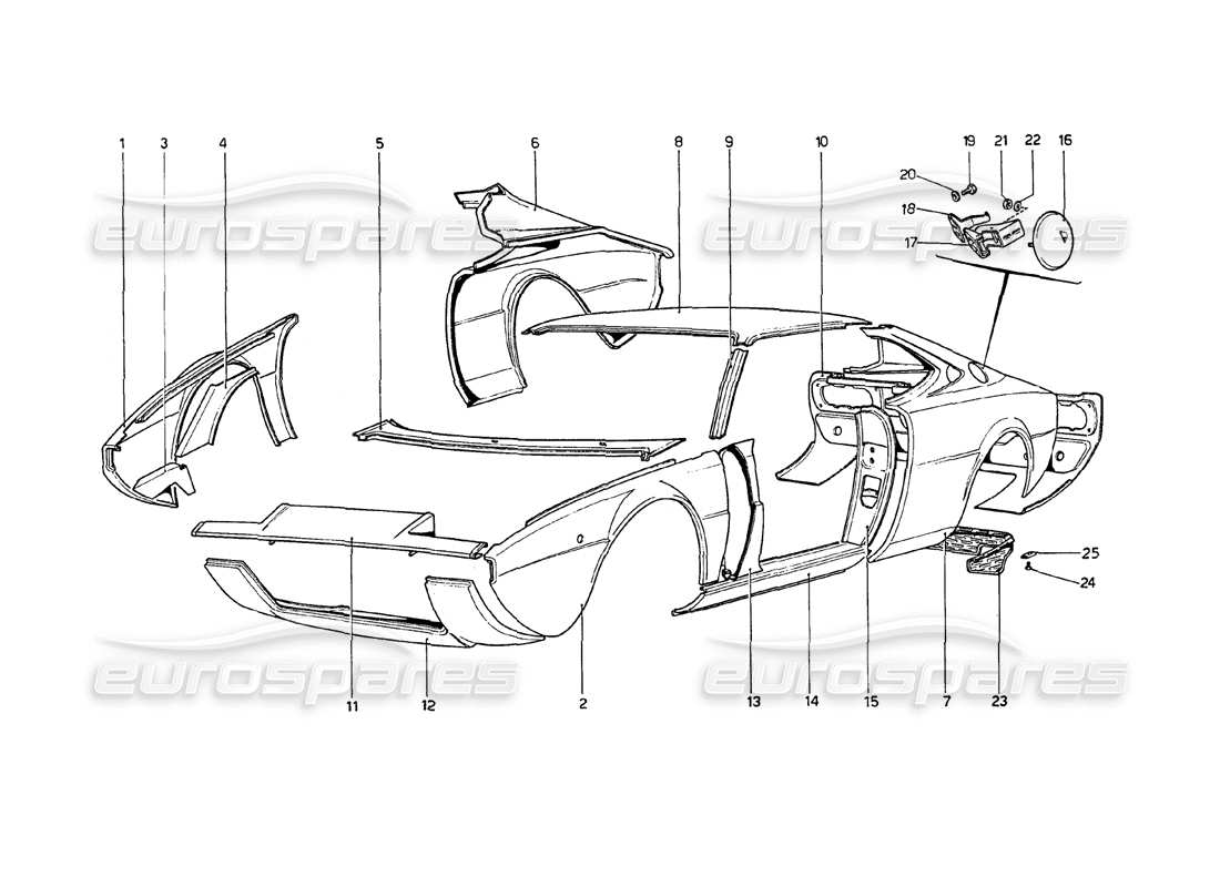 ein Teilediagramm aus dem Ferrari 208 GT4 Dino (1975) Teilekatalog