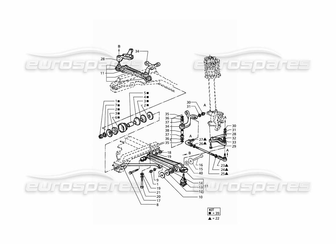 maserati qtp. 3.2 v8 (1999) vordere aufhängung teilediagramm