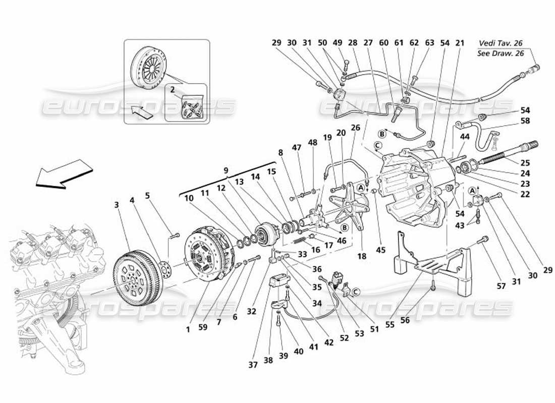 maserati 4200 spyder (2005) kupplung und steuerungen - gültig für f1- ersatzteildiagramm