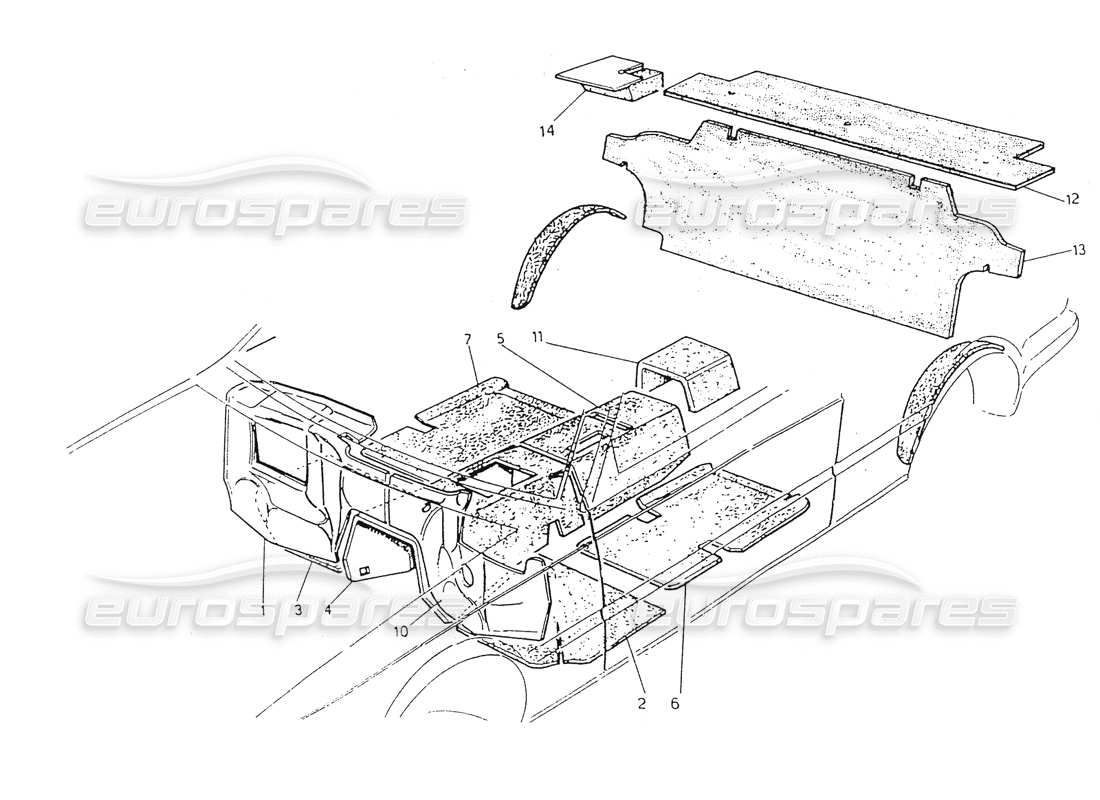 maserati 418 / 4.24v / 430 isolierung des fahrgastraums teilediagramm