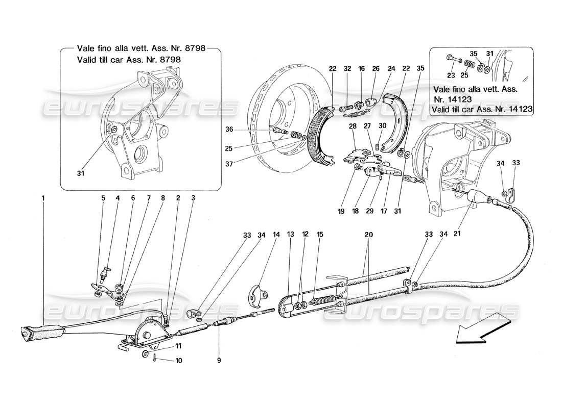 ferrari 348 (1993) tb / ts teilediagramm der handbremssteuerung