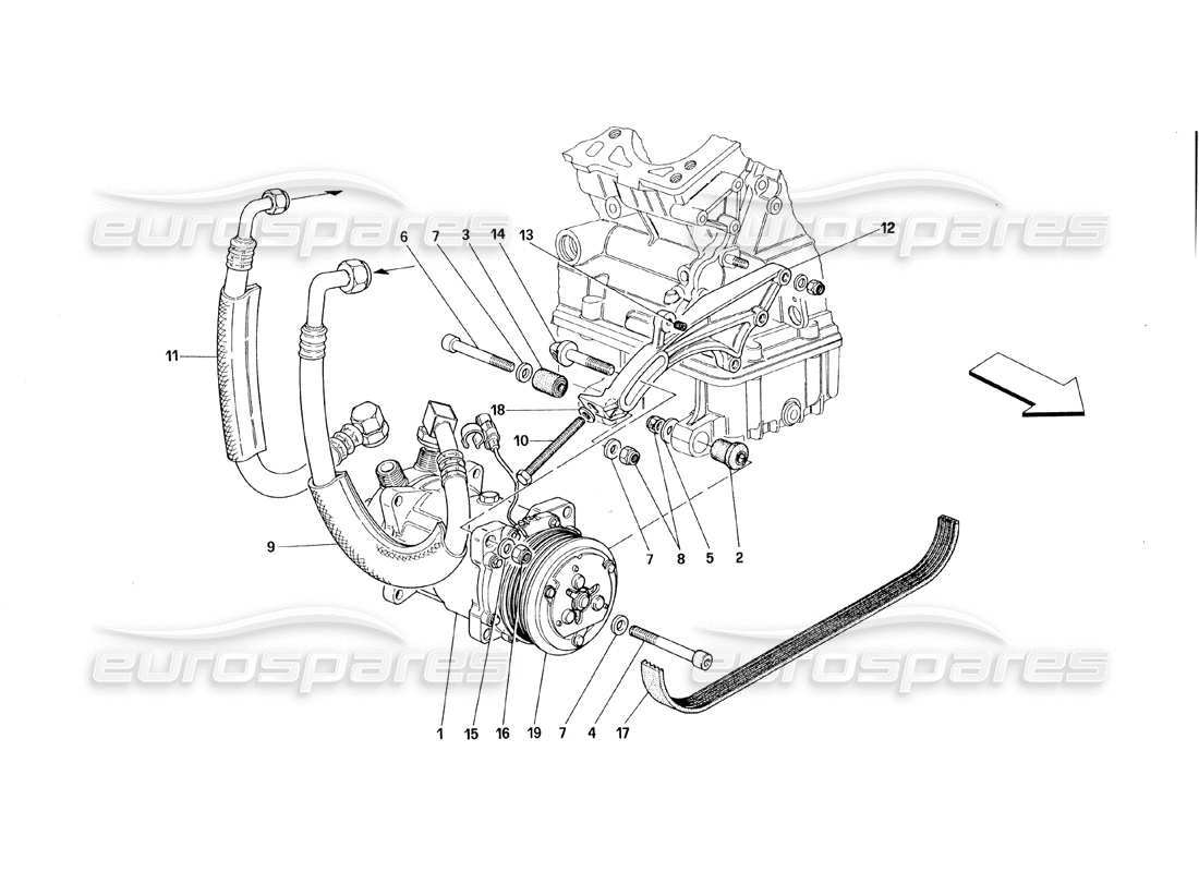 ferrari 348 (1993) tb / ts teilediagramm des klimakompressors