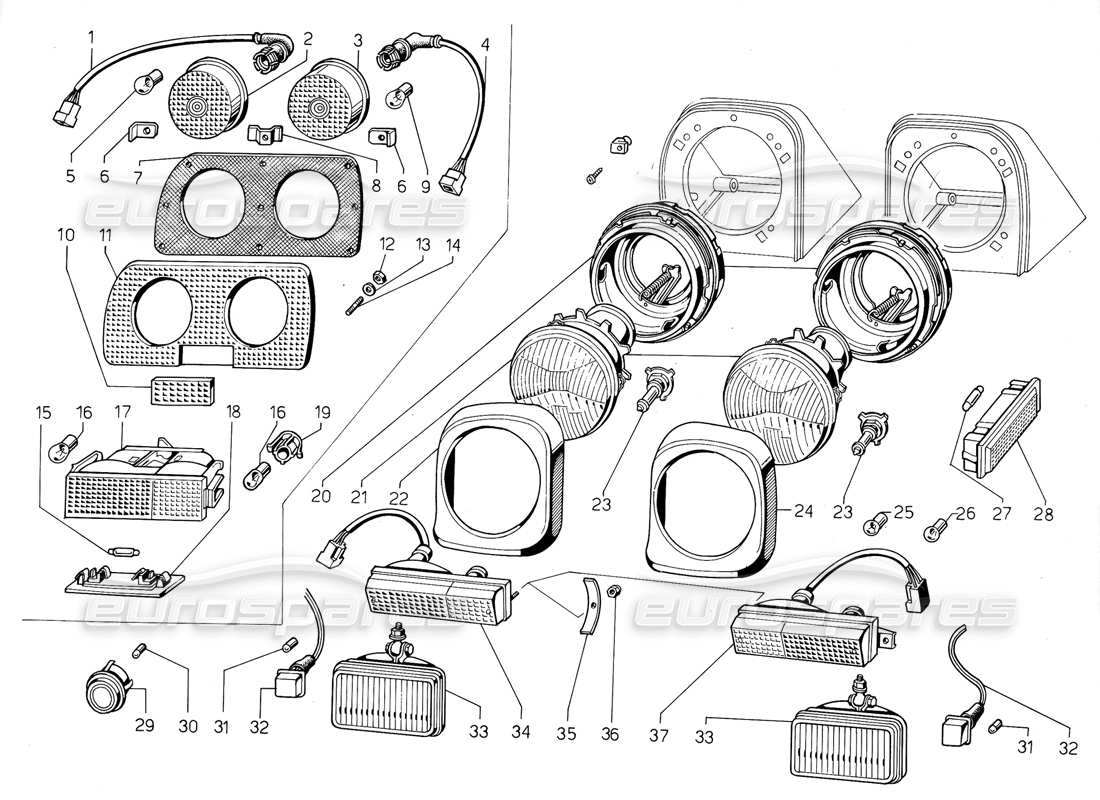 lamborghini jalpa 3.5 (1984) teilediagramm für scheinwerfer und blinker