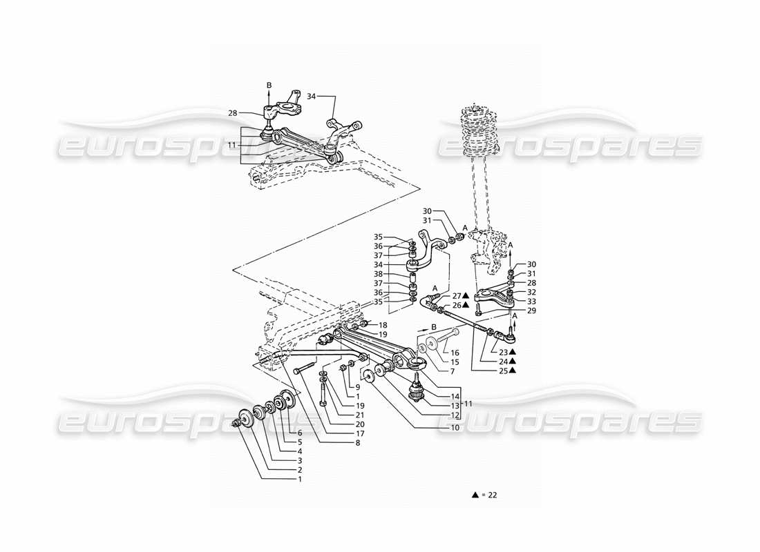 maserati ghibli 2.8 (abs) vordere aufhängung teilediagramm