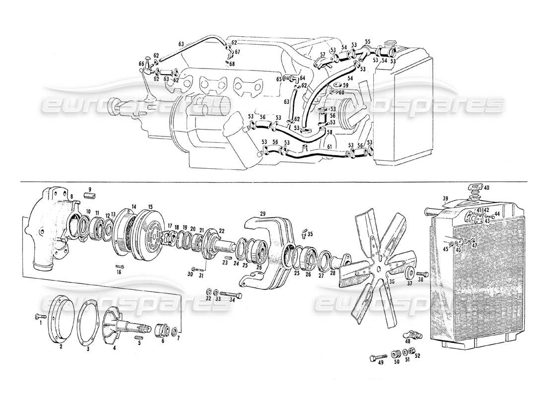 maserati mistral 3.7 teilediagramm für wasserpumpe und lüfter