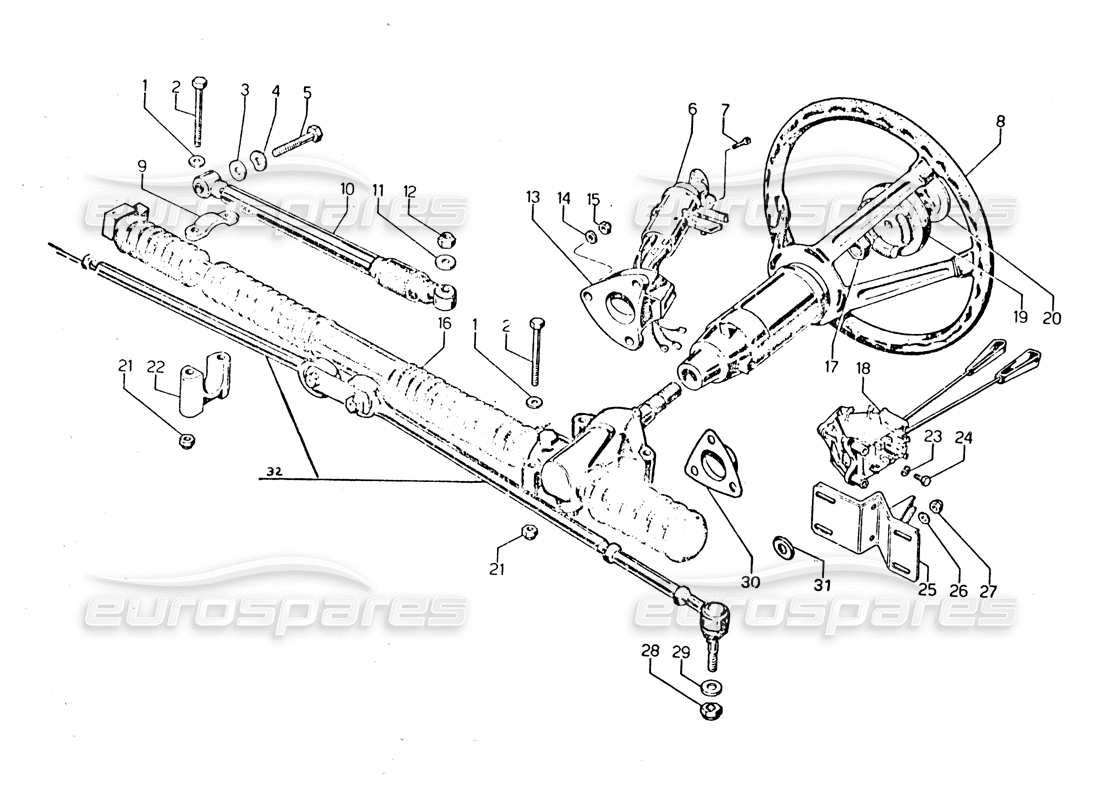 lamborghini urraco p250 / p250s lenkungsteildiagramm
