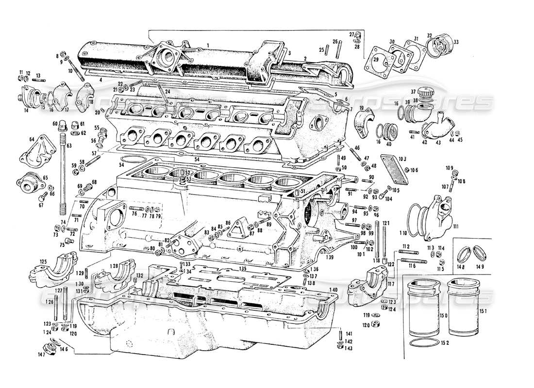 maserati mistral 3.7 teilediagramm des motorgehäuses