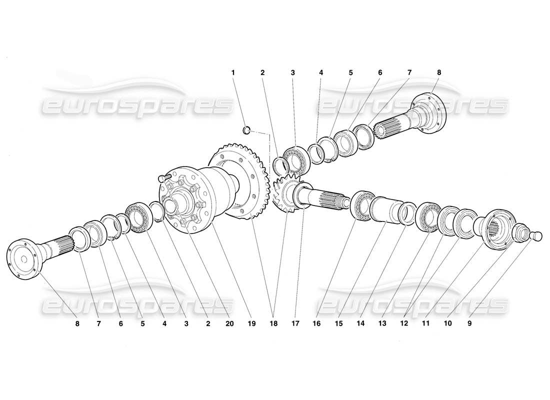 lamborghini diablo vt (1994) vorderes differential teilediagramm