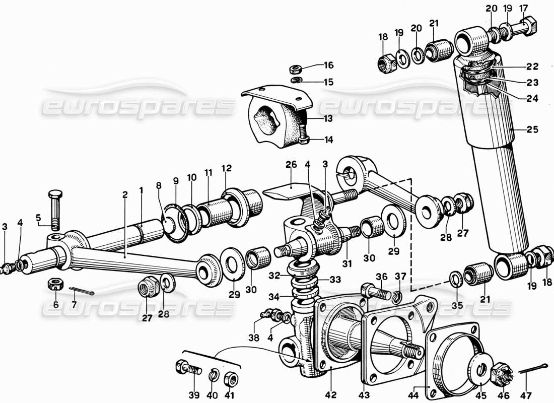 ferrari 365 gt 2+2 (mechanical) vorderradaufhängung - teilediagramm für obere querlenker