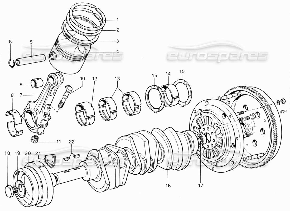 ferrari 206 gt dino (1969) teilediagramm für kurbelwelle, pleuelstangen und kolben