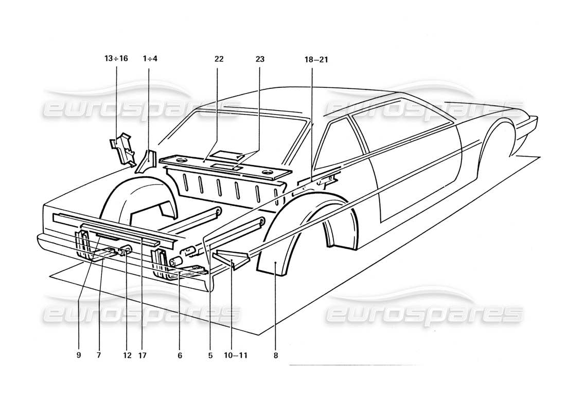 ferrari 412 (coachwork) teilediagramm für hintere innenschilde und -platten