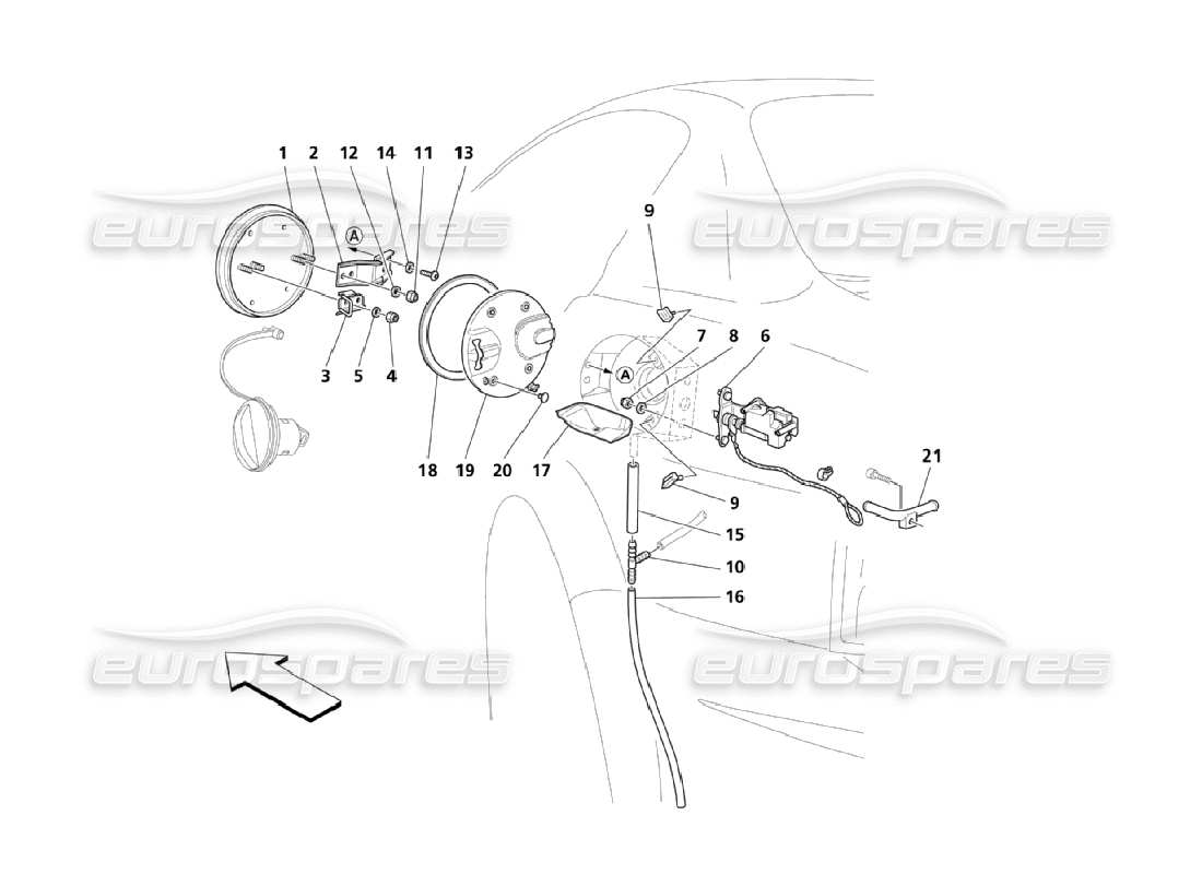 maserati qtp. (2006) 4.2 teilediagramm für tankklappe und bedienelemente