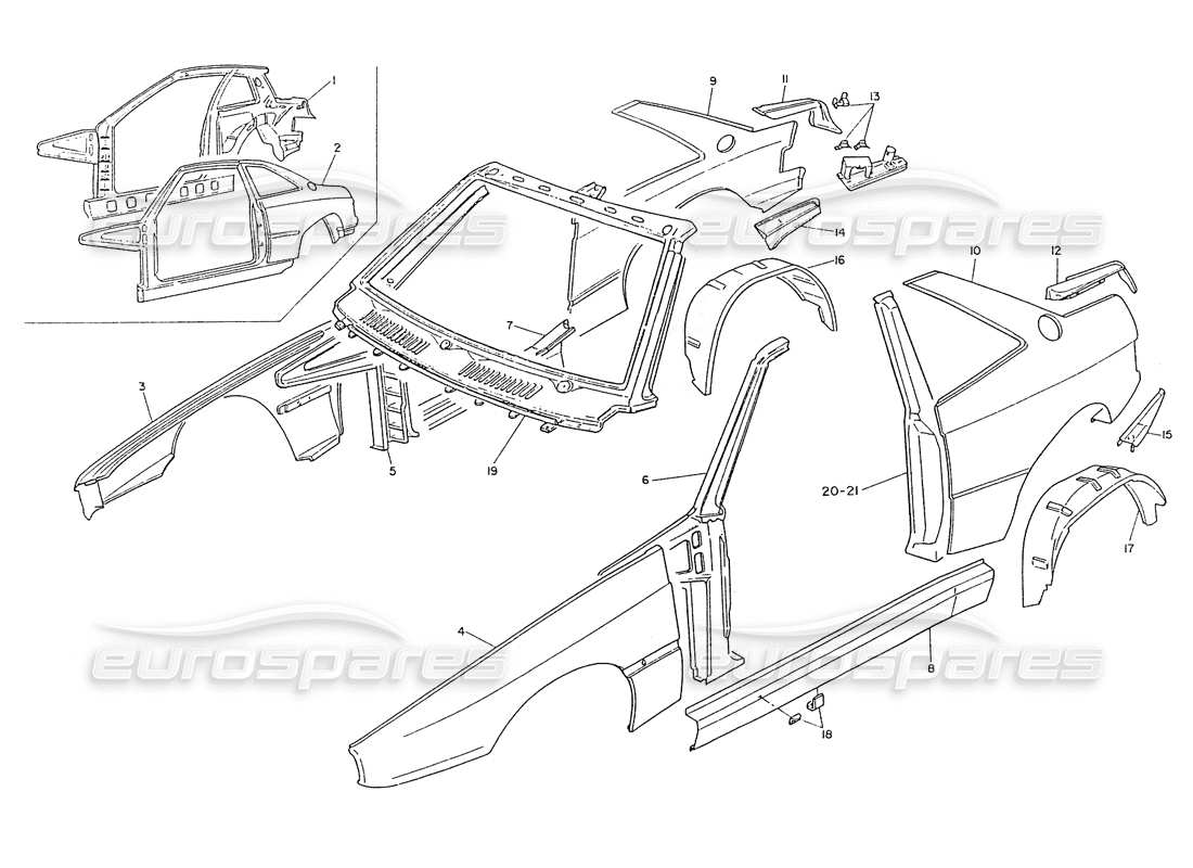 maserati ghibli 2.8 (non abs) teilediagramm für karosserie-außenbleche