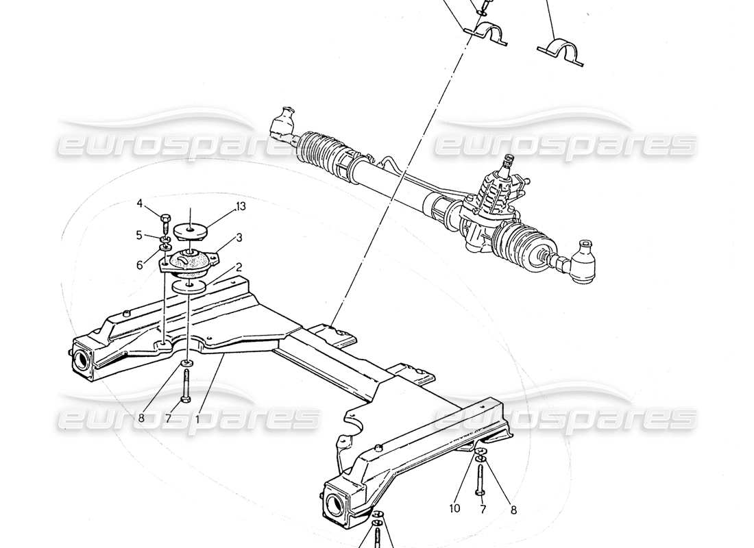 maserati 2.24v vorderer hilfsrahmen und lenkgetriebe teilediagramm